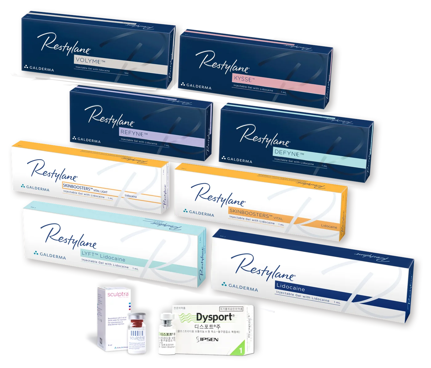 Restylane 전 라인 · Sculptra · Dysport